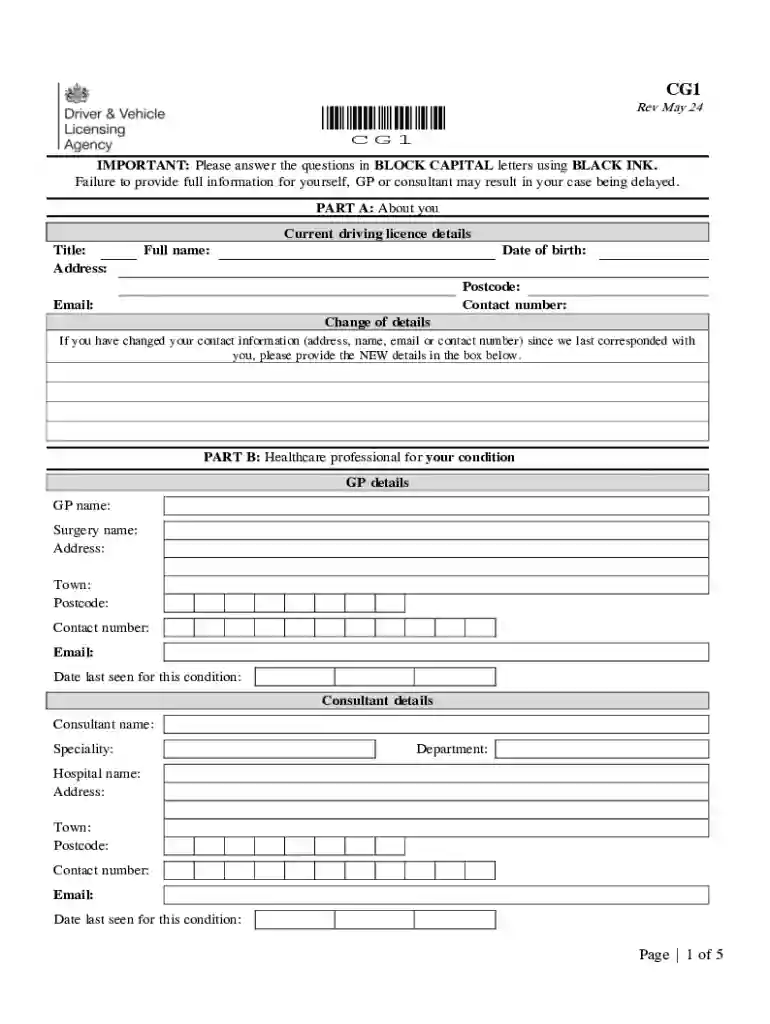 CG1 Medical Questionnaire Preview on Page 1