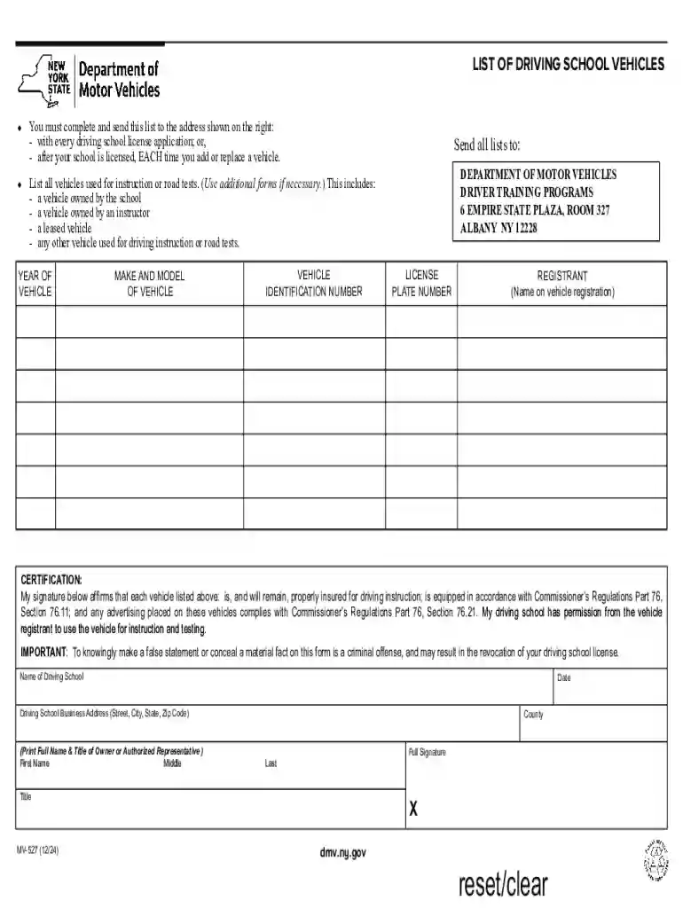 List of Driving School Vehicles Preview on Page 1