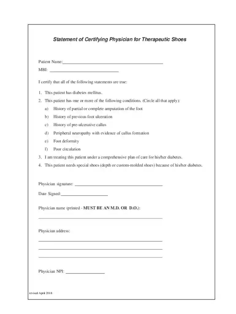 Statement of Certifying Physician for Therapeutic Shoes Preview on Page 1