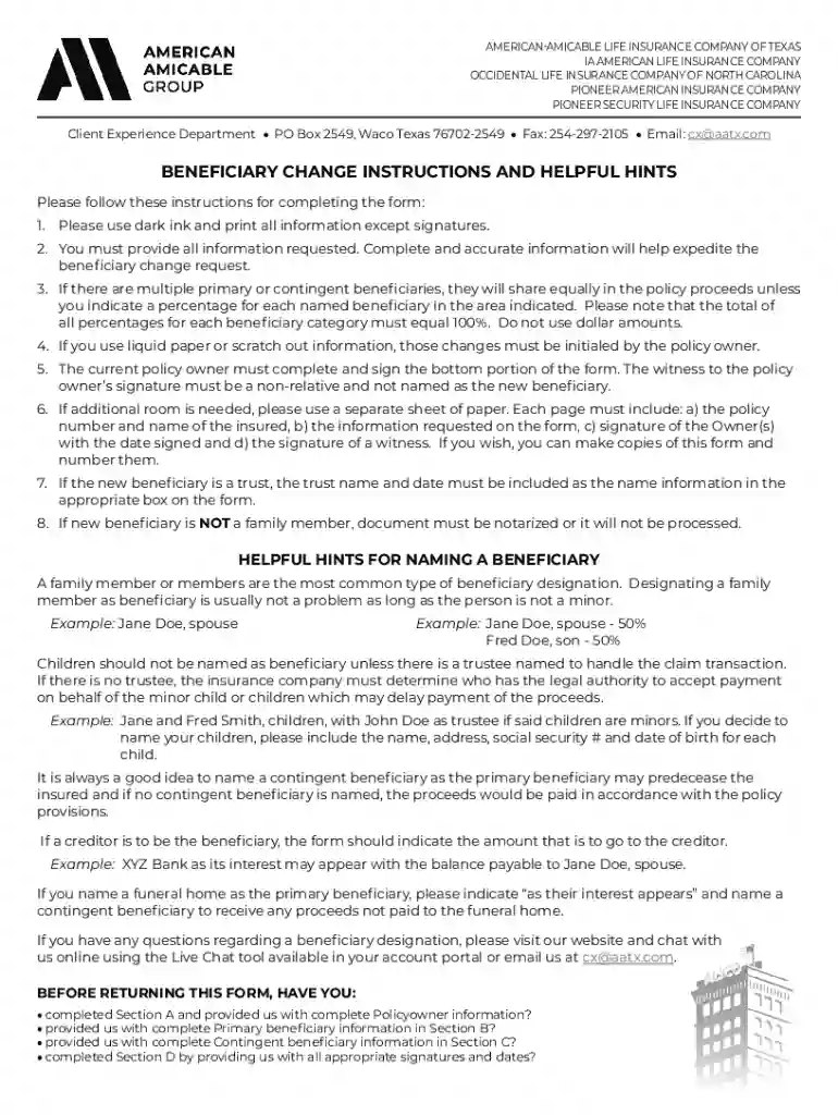 Beneficiary Change Request Form Preview on Page 1
