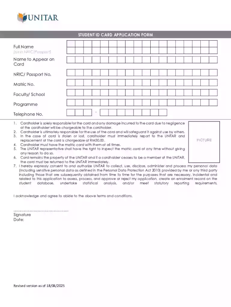 Student Id Card Application Form Preview on Page 1