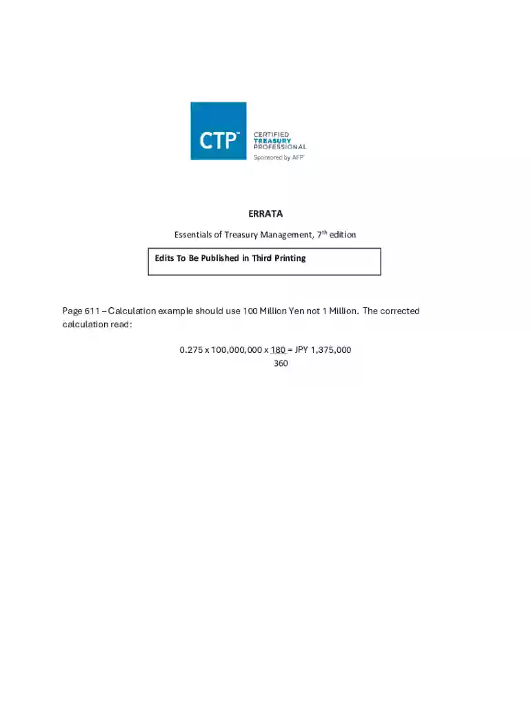 Treasury Management Errata Preview on Page 1