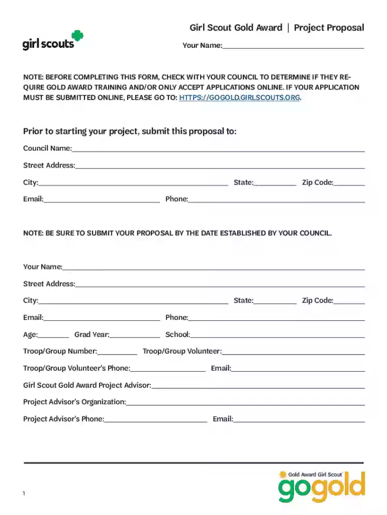 Girl Scout Gold Award Project Proposal Preview on Page 1