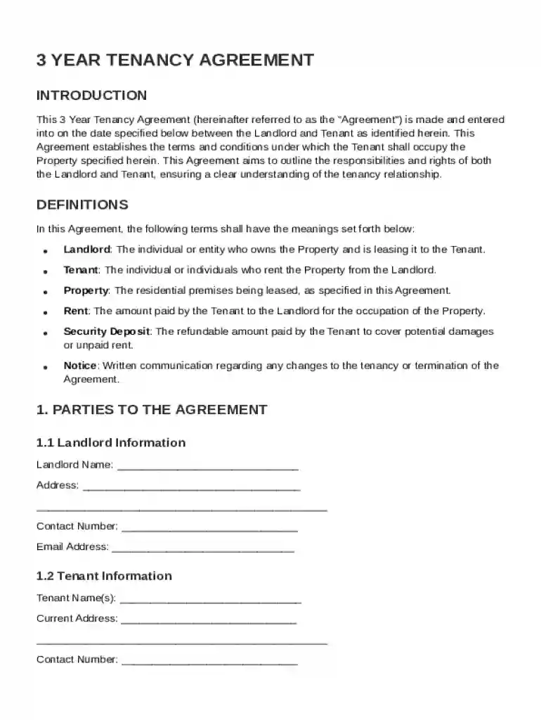 3 Year Tenancy Agreement Template Preview on Page 1