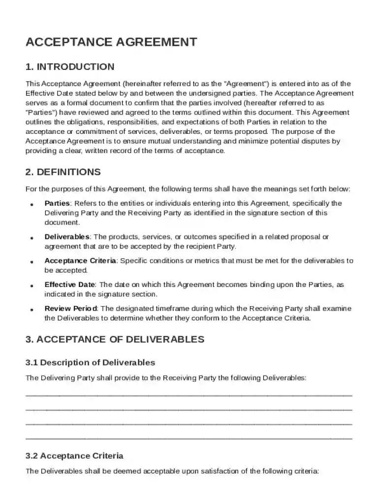 Acceptance Agreement Template Preview on Page 1