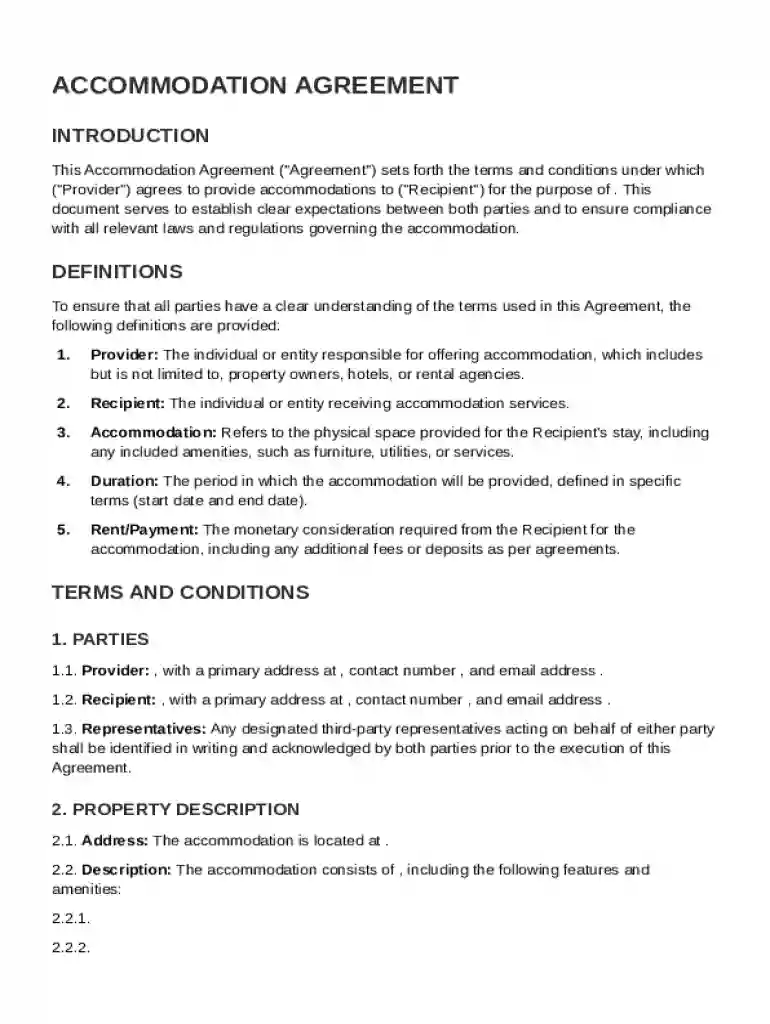 Accommodation Agreement Template Preview on Page 1