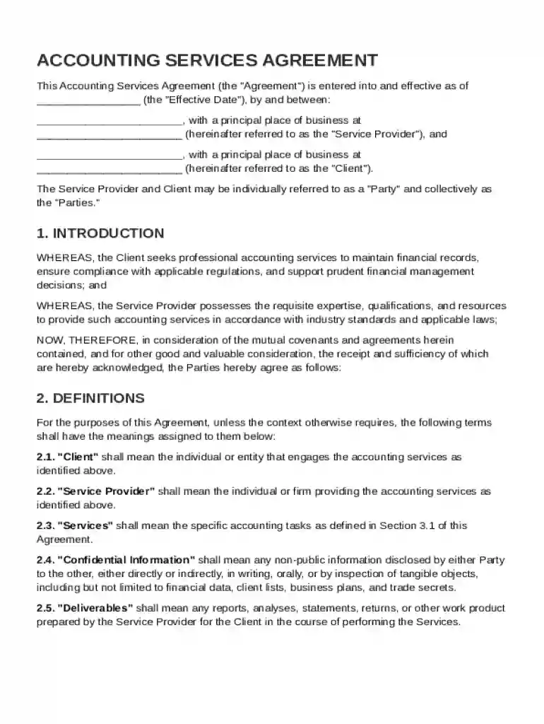 Accounting Agreement Template Preview on Page 1