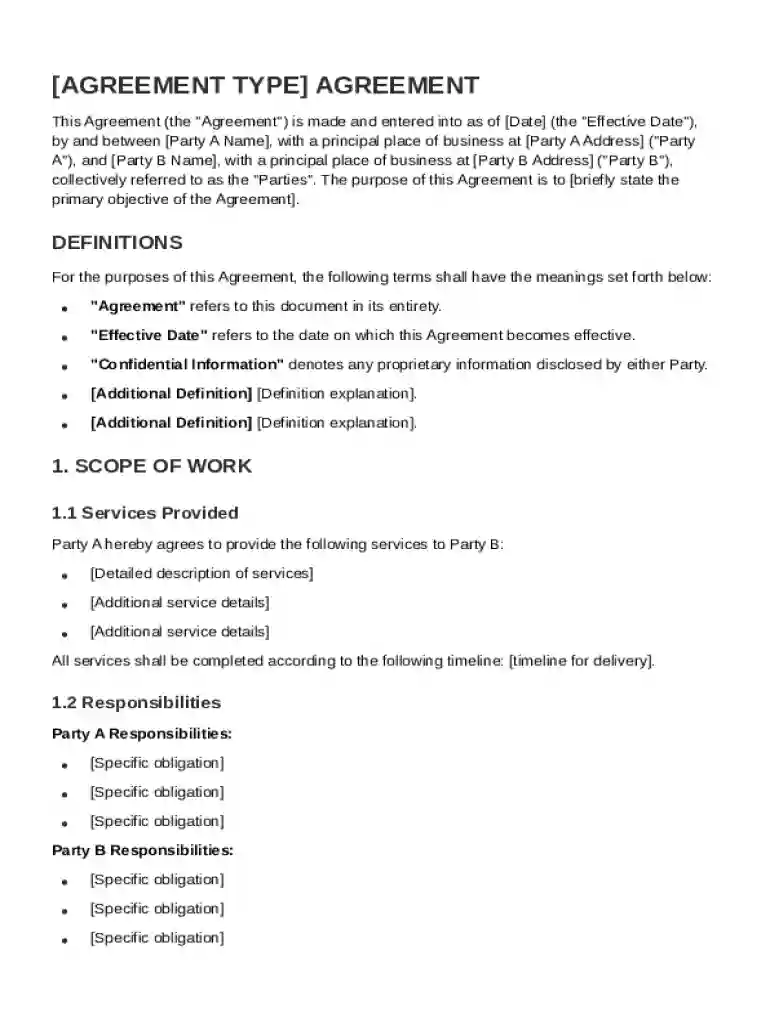 Agreement Template Preview on Page 1