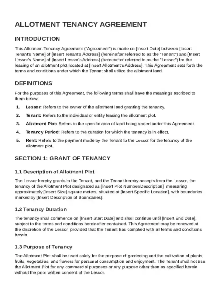 Allotment Tenancy Agreement Template Preview on Page 1