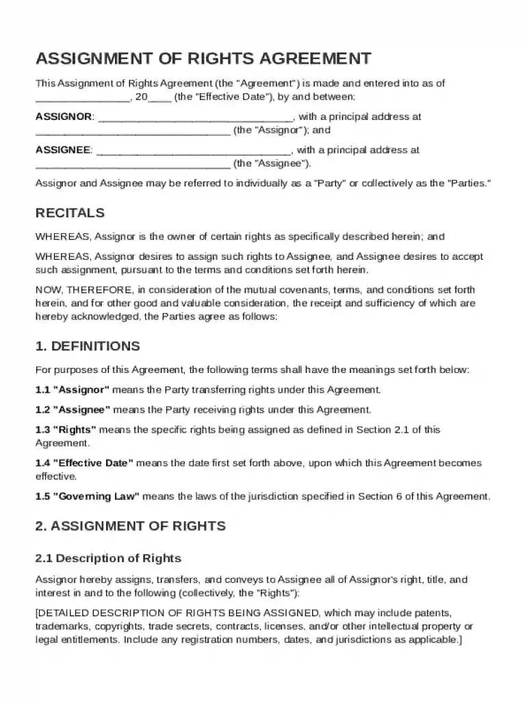 Assignment of Rights Agreement Template Preview on Page 1