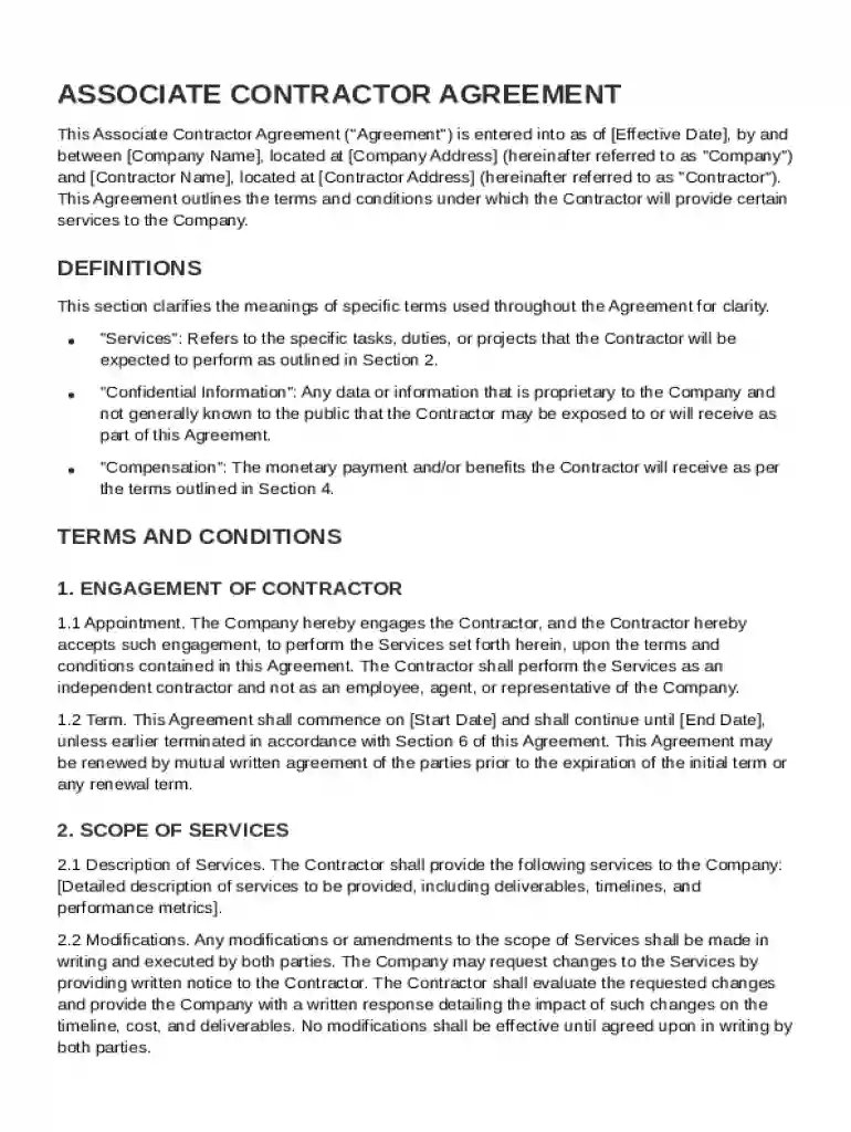 Associate Contractor Agreement Template Preview on Page 1
