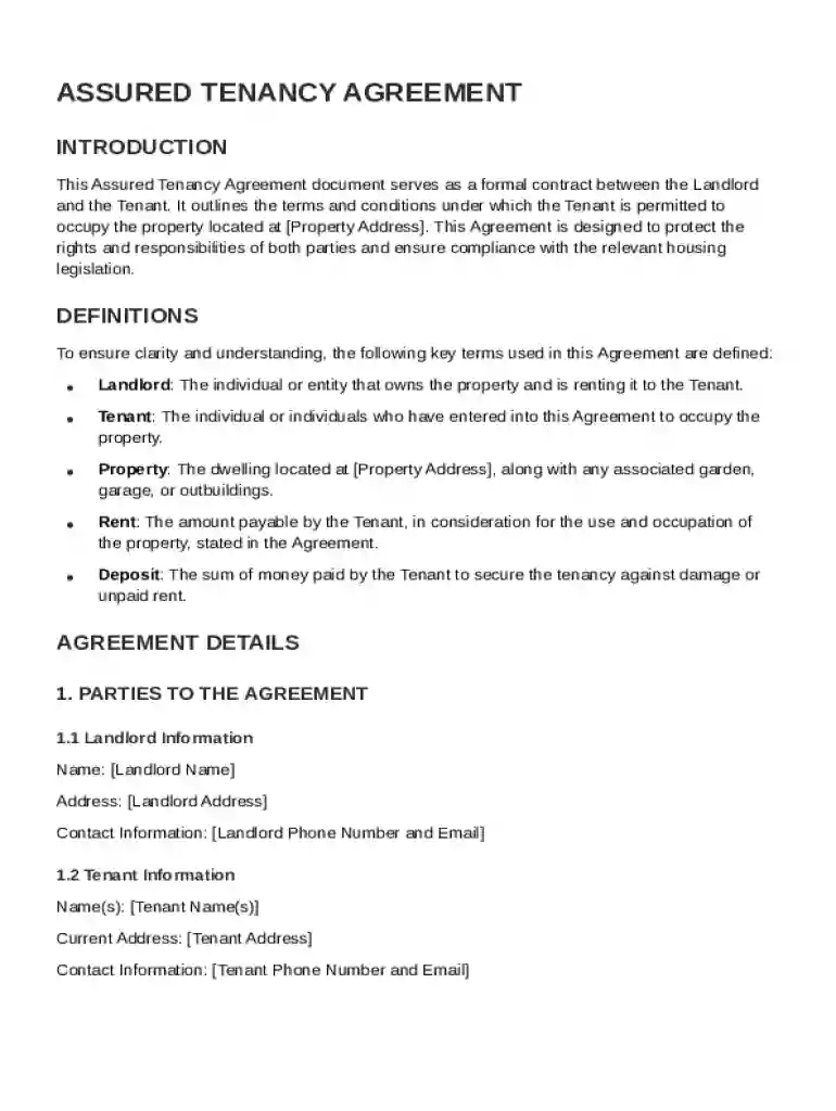 Assured Tenancy Agreement Template Preview on Page 1