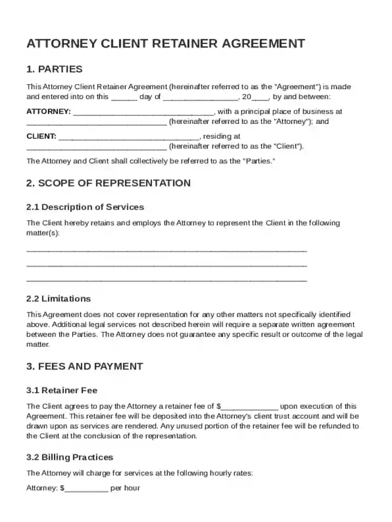 Attorney Client Retainer Agreement Template Preview on Page 1