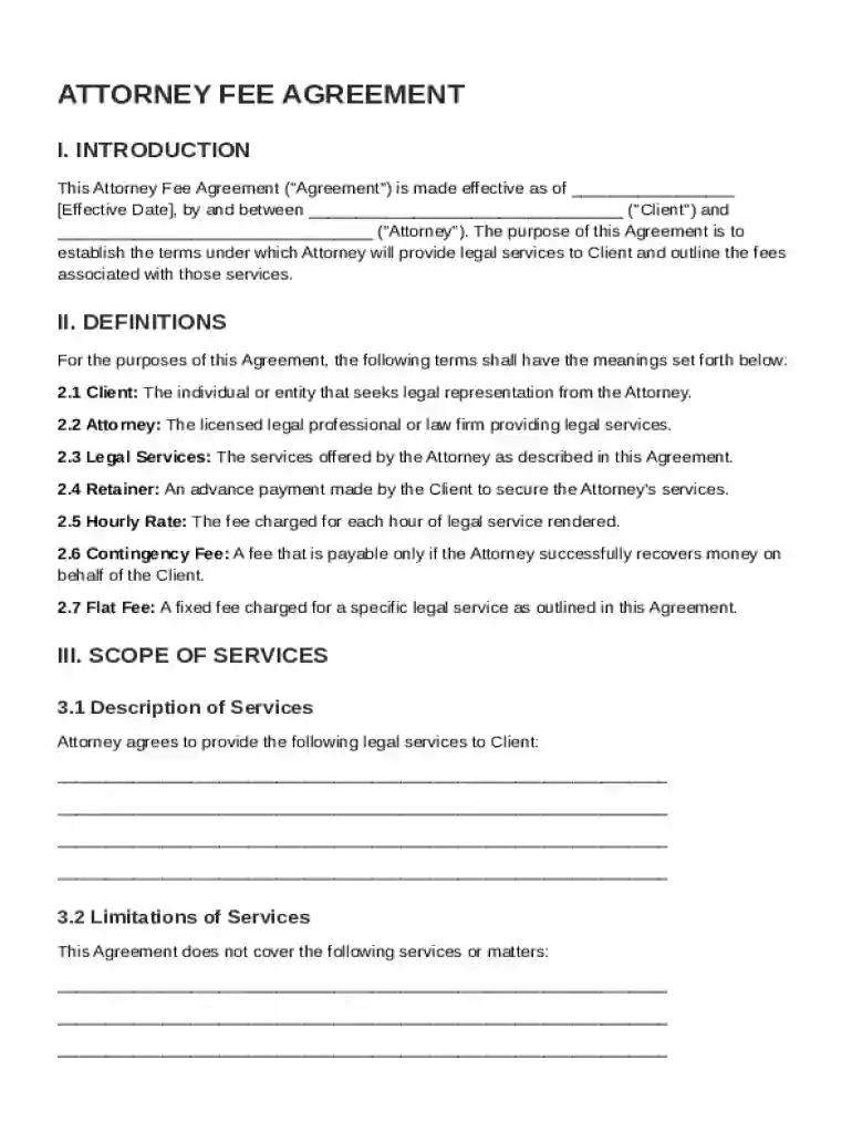 Attorney Fee Agreement Template Preview on Page 1