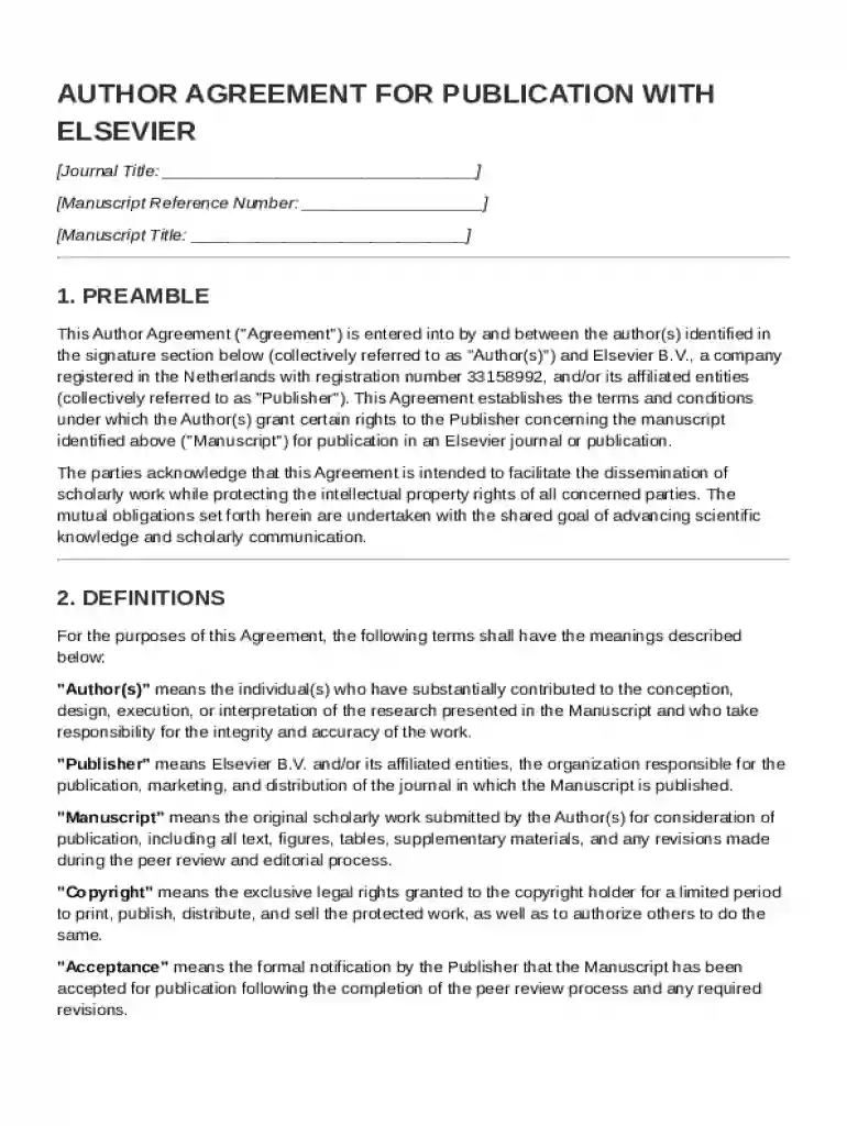 Author Elsevier Agreement Template Preview on Page 1