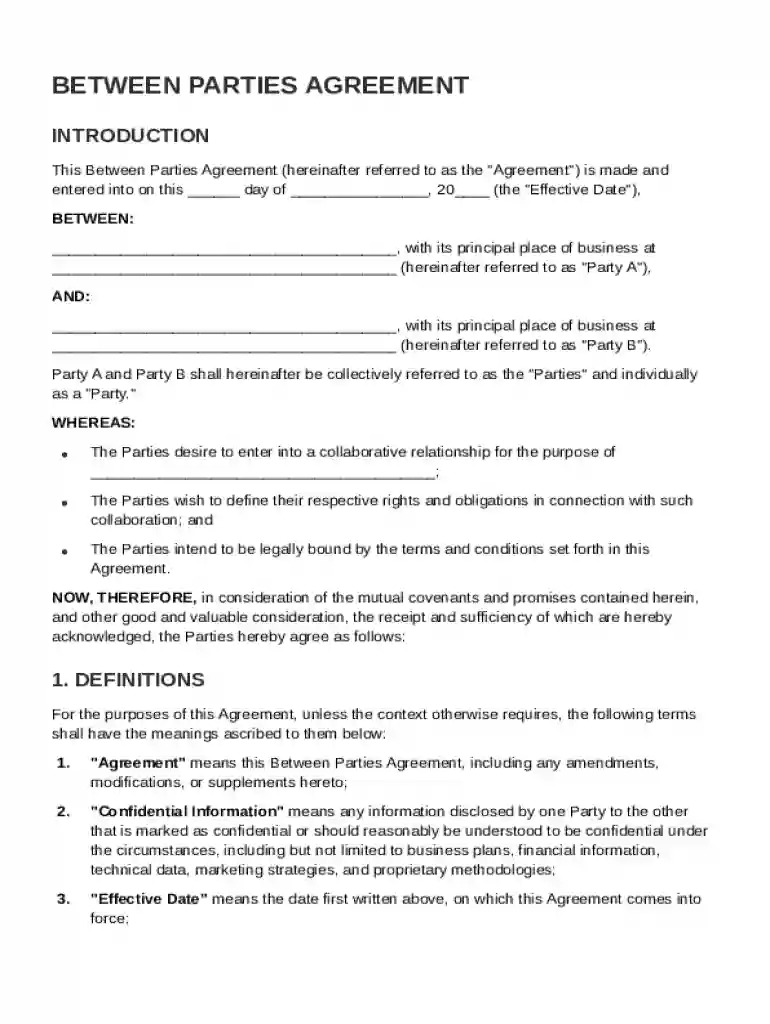 Between Parties Agreement Template Preview on Page 1