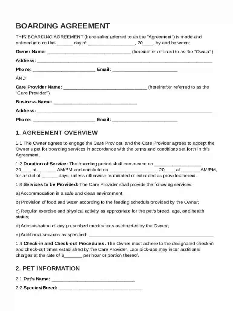 Boarding Agreement Template Preview on Page 1