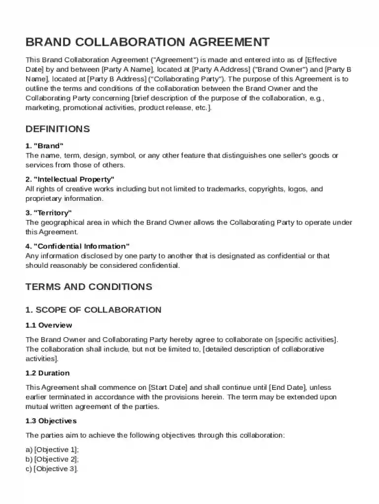 Brand Agreement Template Preview on Page 1