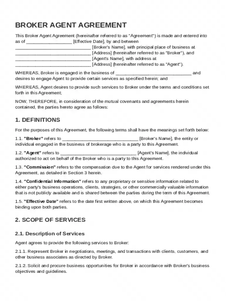 Broker Agent Agreement Template Preview on Page 1