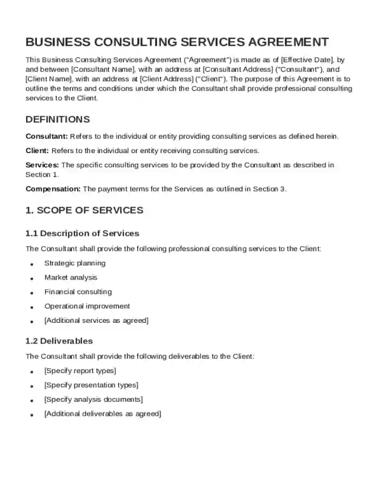 Business Consulting Short Agreement Template Preview on Page 1
