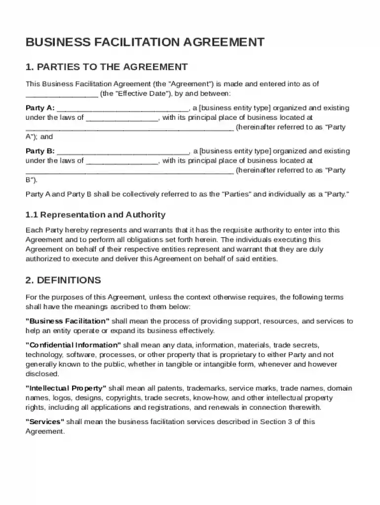Business Facilitation Agreement Template Preview on Page 1