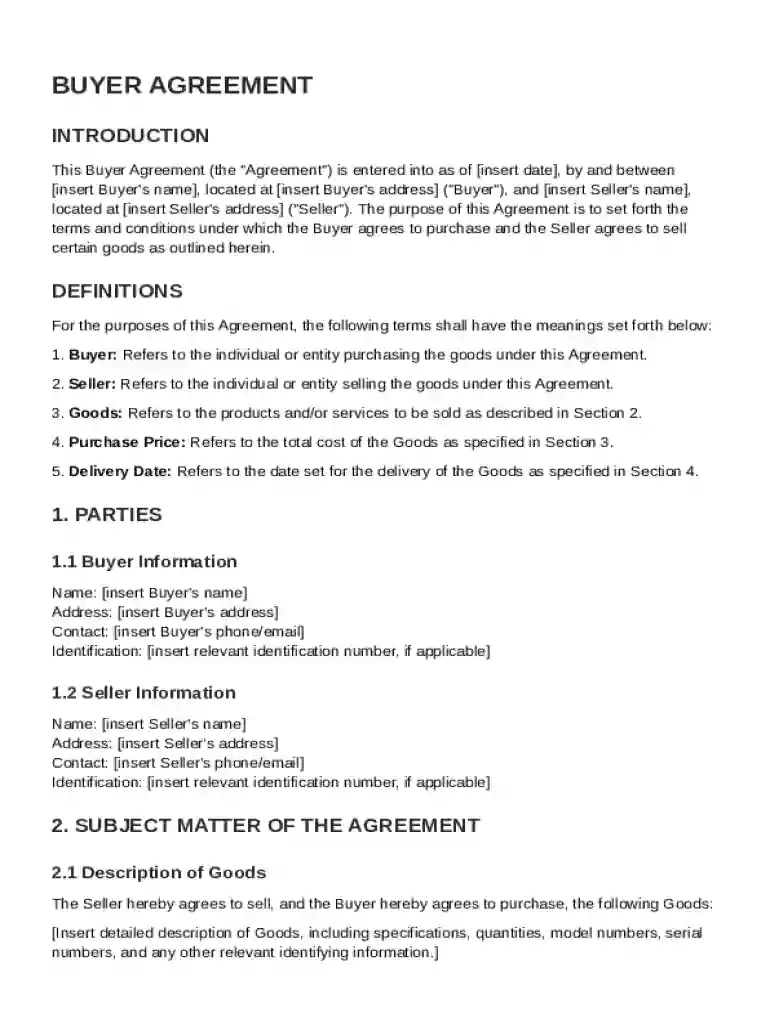 Buyer Agreement Template Preview on Page 1