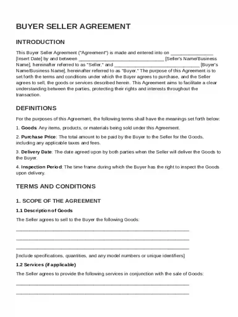 Buyer Seller Agreement Template Preview on Page 1
