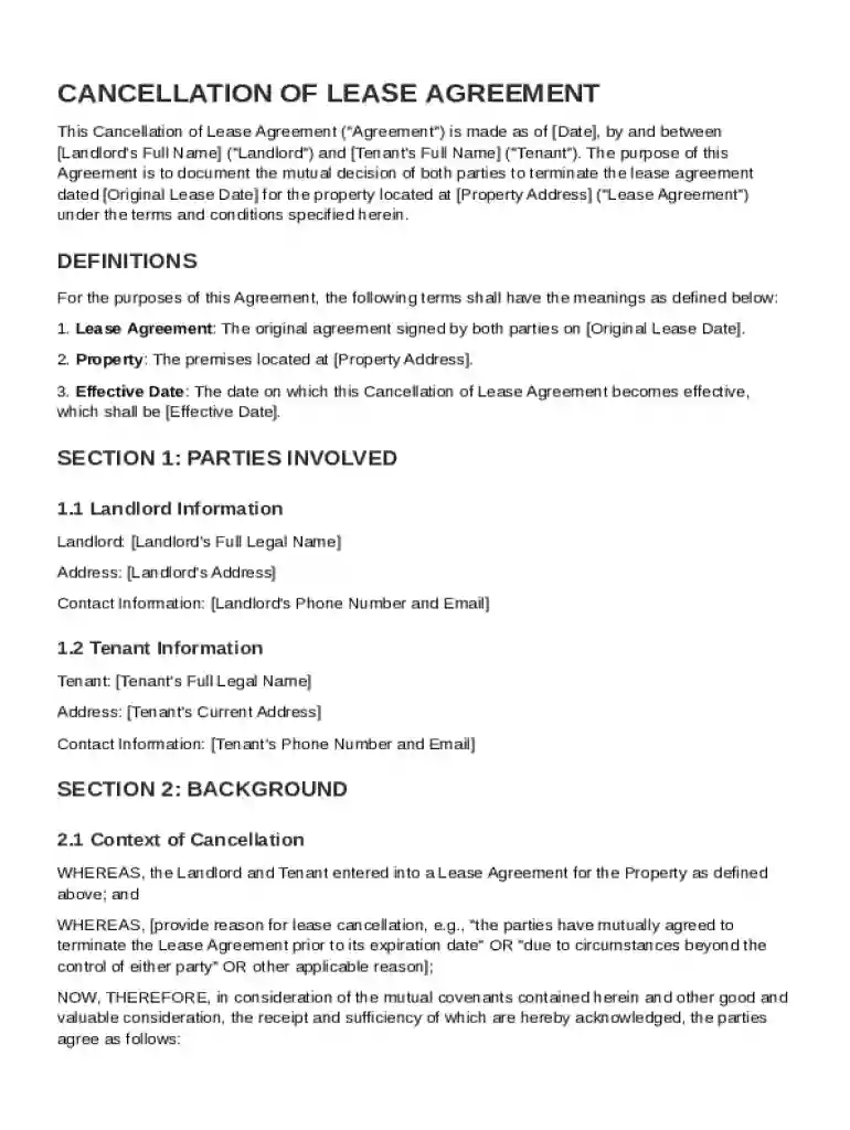 Cancel Lease Agreement Template Preview on Page 1