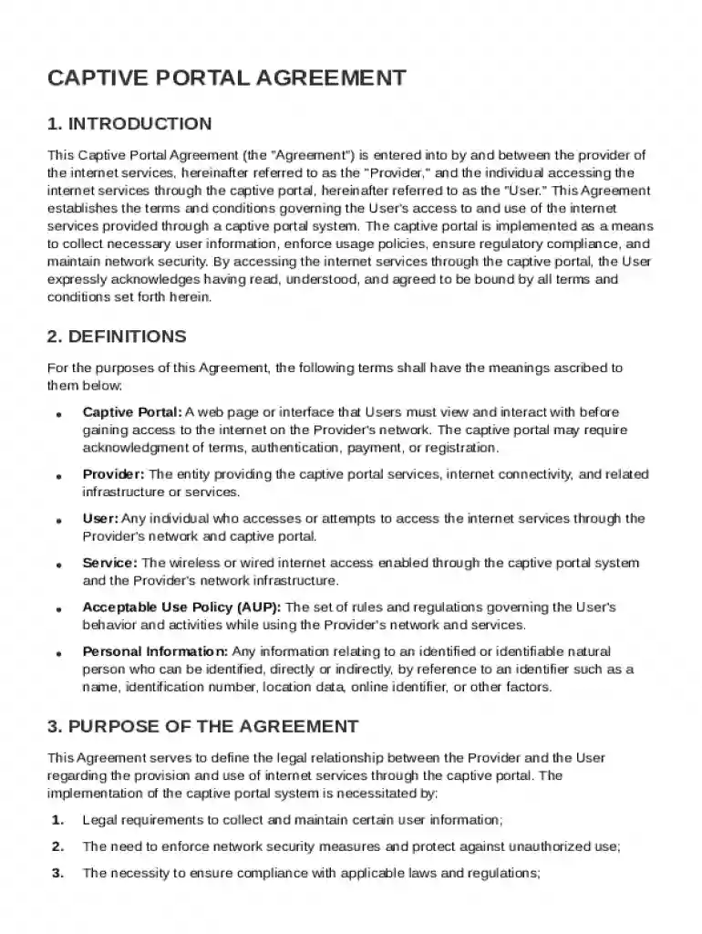Captive Portal Agreement Template Preview on Page 1