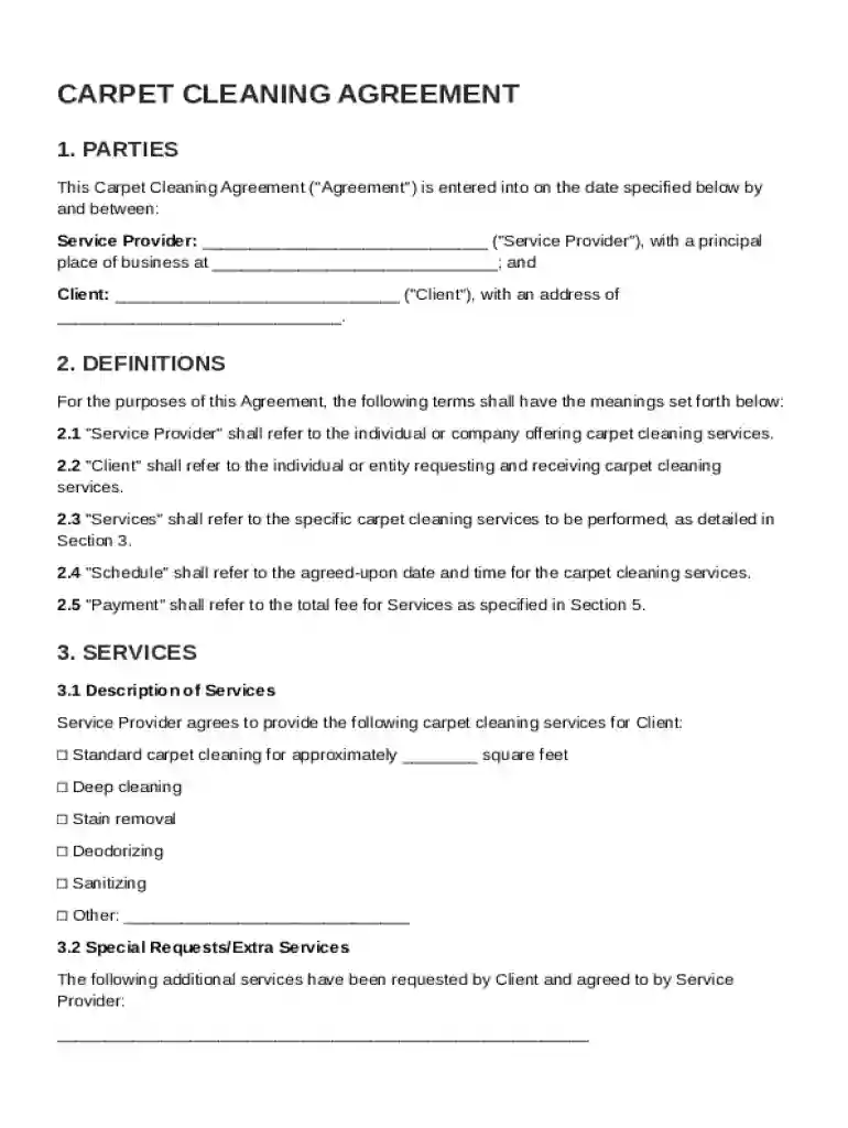 Carpet Cleaning Agreement Template Preview on Page 1