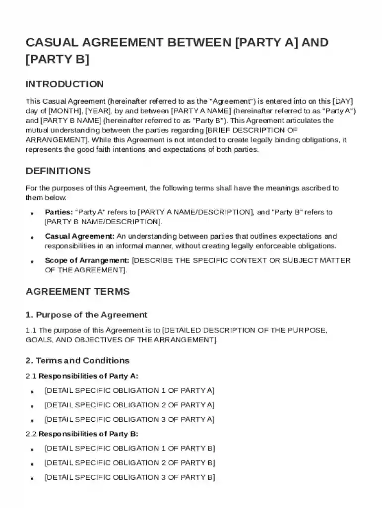 Casual Agreement Template Preview on Page 1