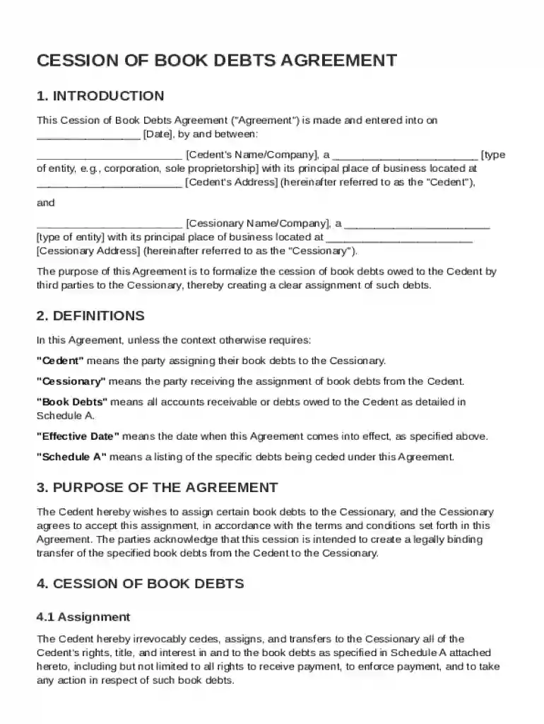 Cession of Book Debts Agreement Template Preview on Page 1