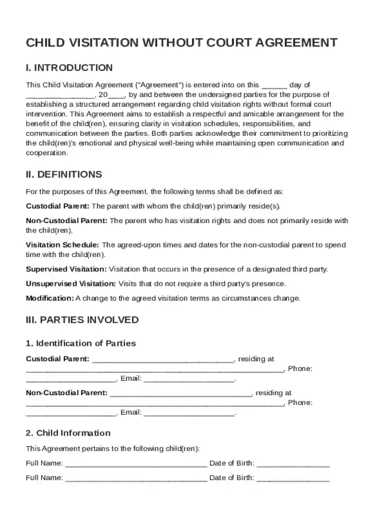 Child Visitation Without Court Agreement Template Preview on Page 1