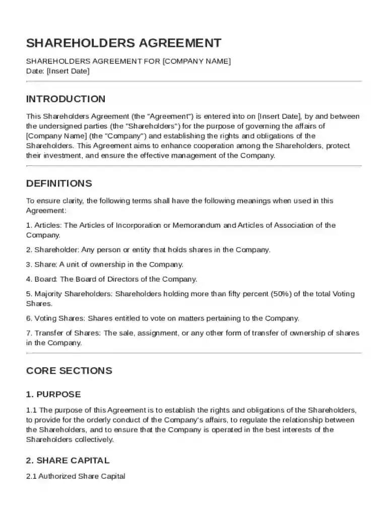 Cipc Shareholders Agreement Template Preview on Page 1