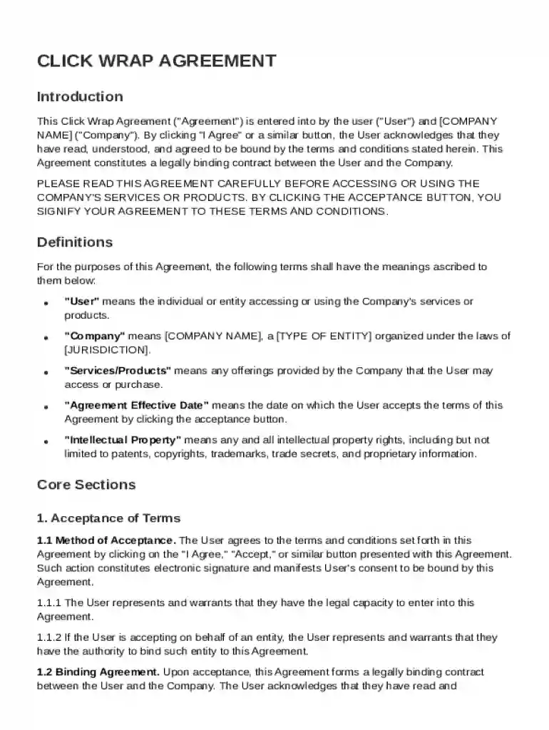 Click Wrap Agreement Template Preview on Page 1