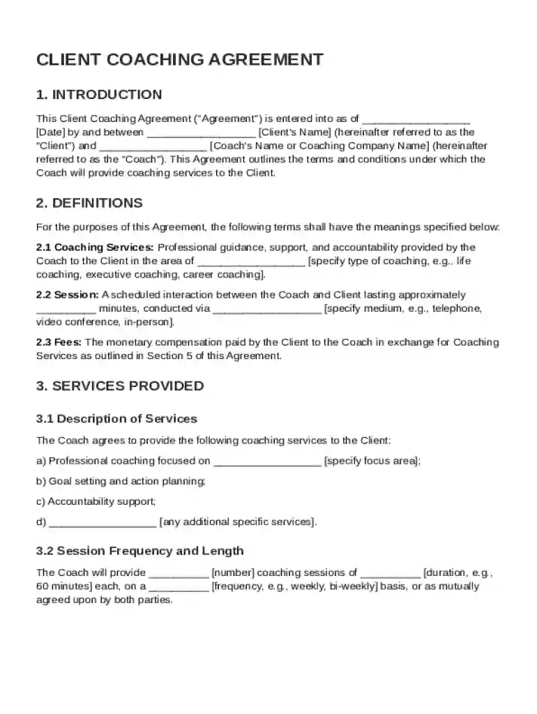 Client Coaching Agreement Template Preview on Page 1