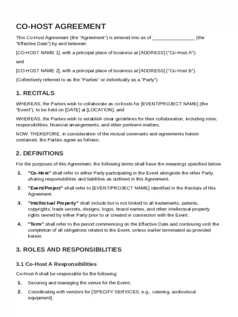 Co Host Agreement Template Preview on Page 1