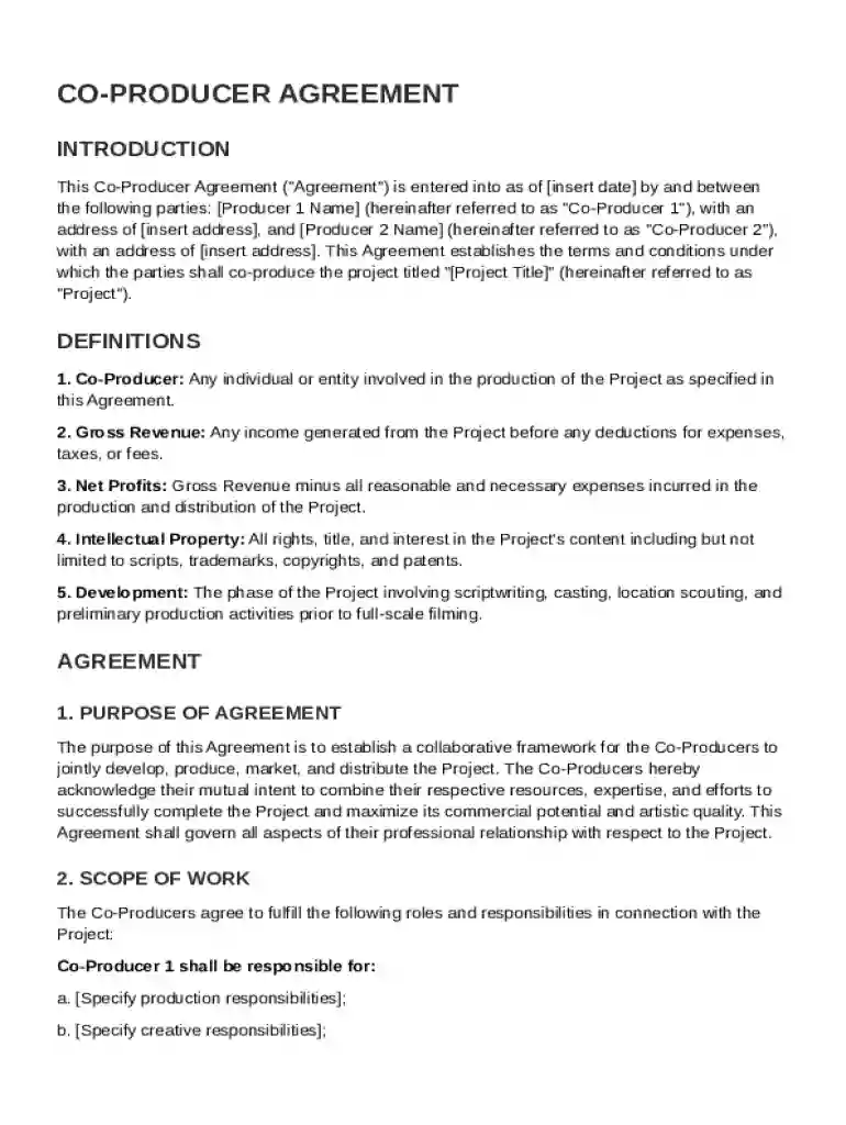 Co Producer Agreement Template Preview on Page 1