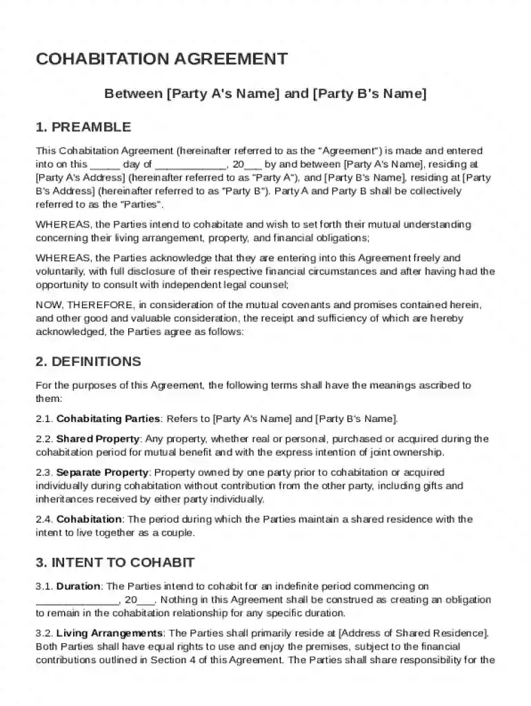 Cohabitation Agreement Template Preview on Page 1