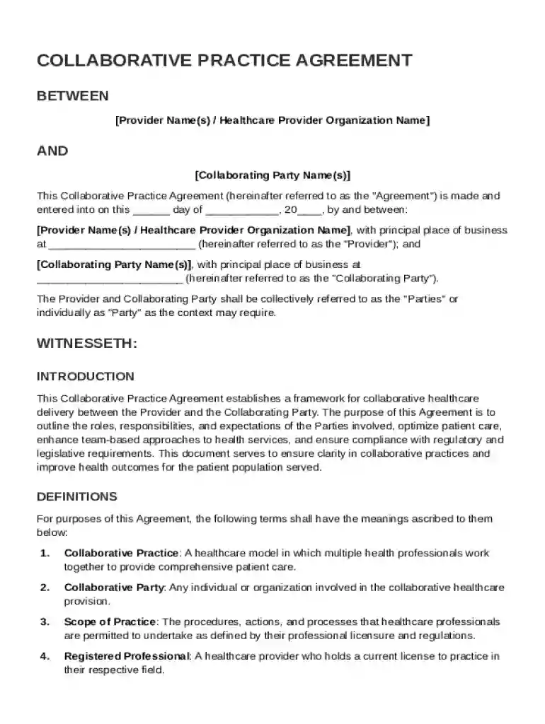Collaborative Practice Agreement Template Preview on Page 1