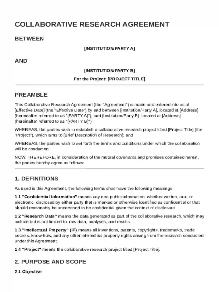 Collaborative Research Agreement Template Preview on Page 1