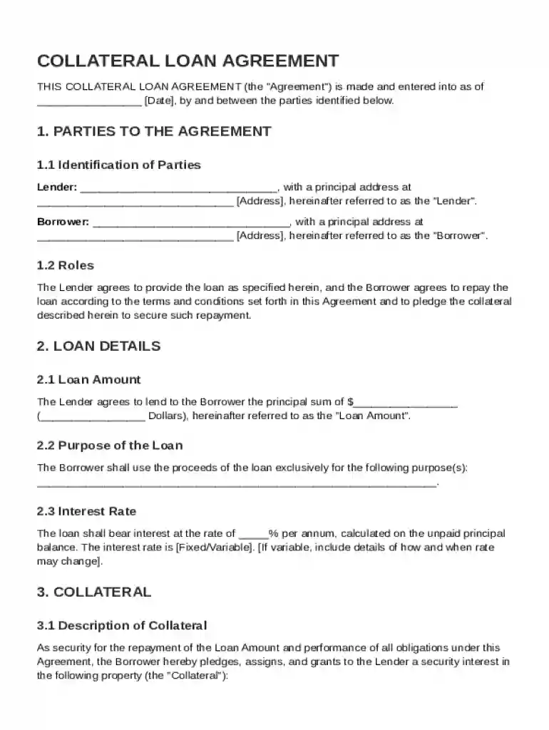 Collateral Loan Agreement Template Preview on Page 1