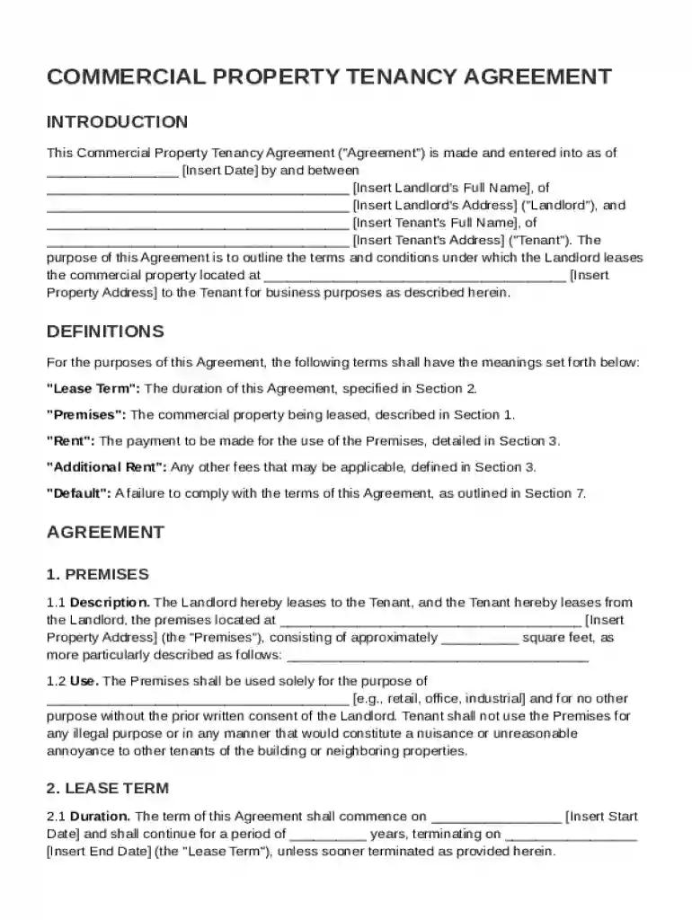 Commercial Property Tenancy Agreement Template Preview on Page 1