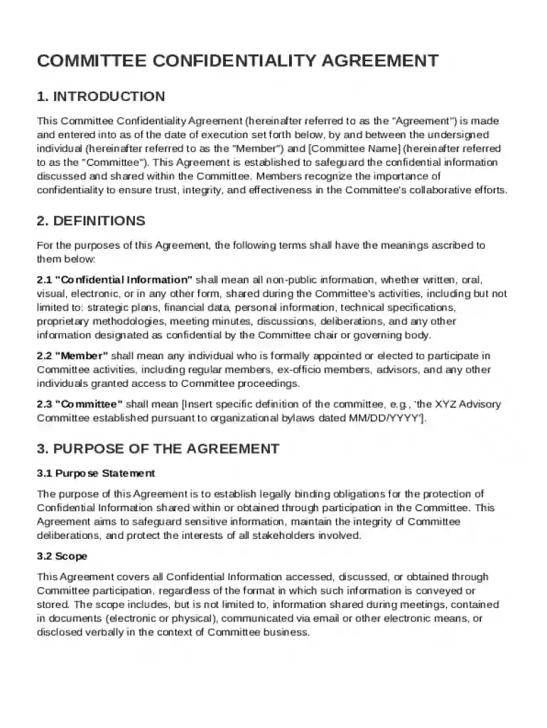 Committee Confidentiality Agreement Template Preview on Page 1
