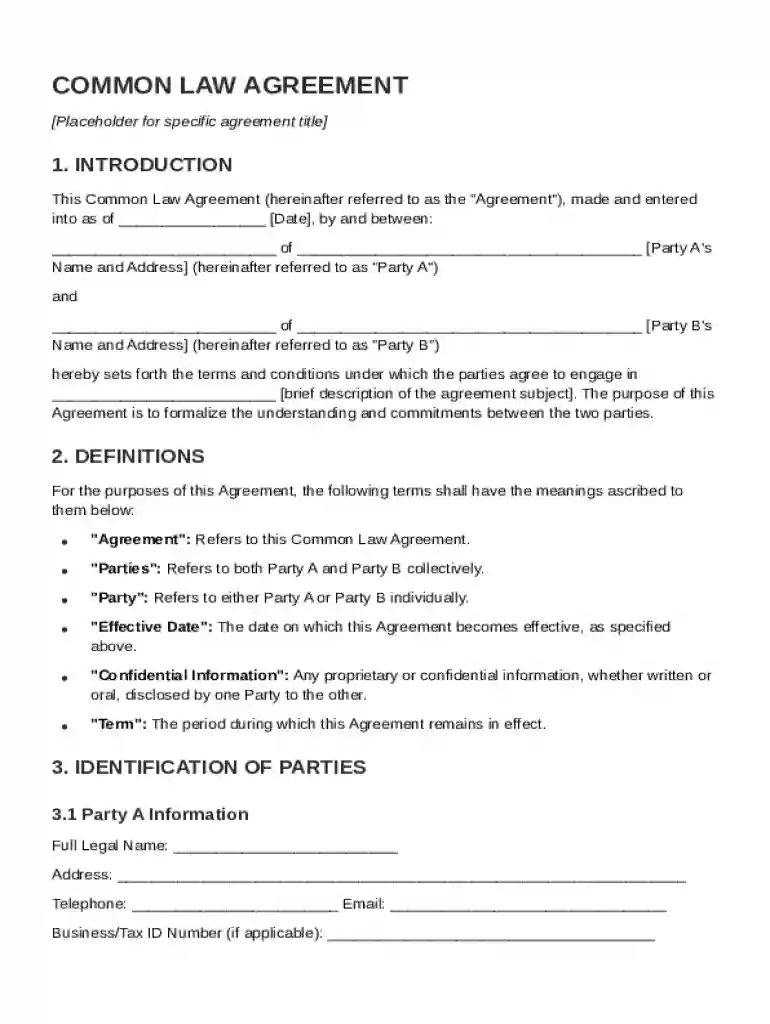 Common Law Agreement Template Preview on Page 1
