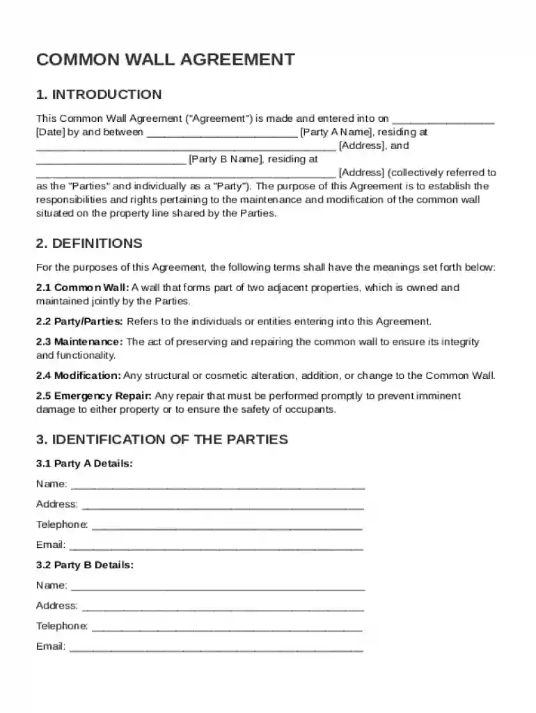 Common Wall Agreement Template Preview on Page 1