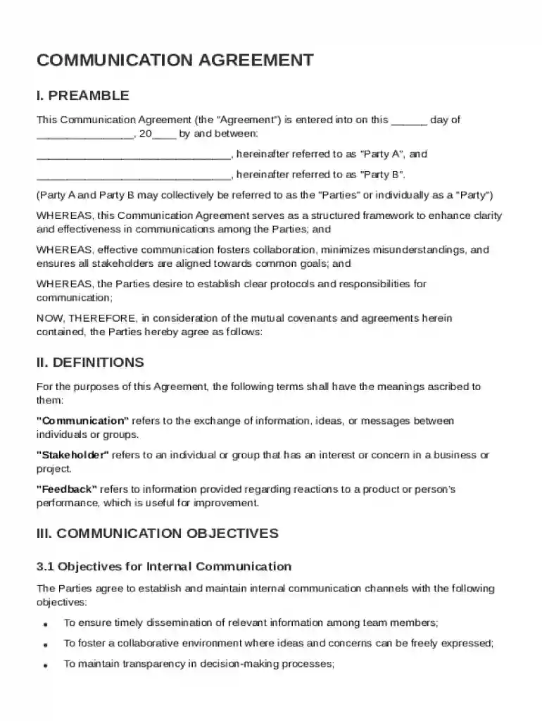 Communication Agreement Template Preview on Page 1