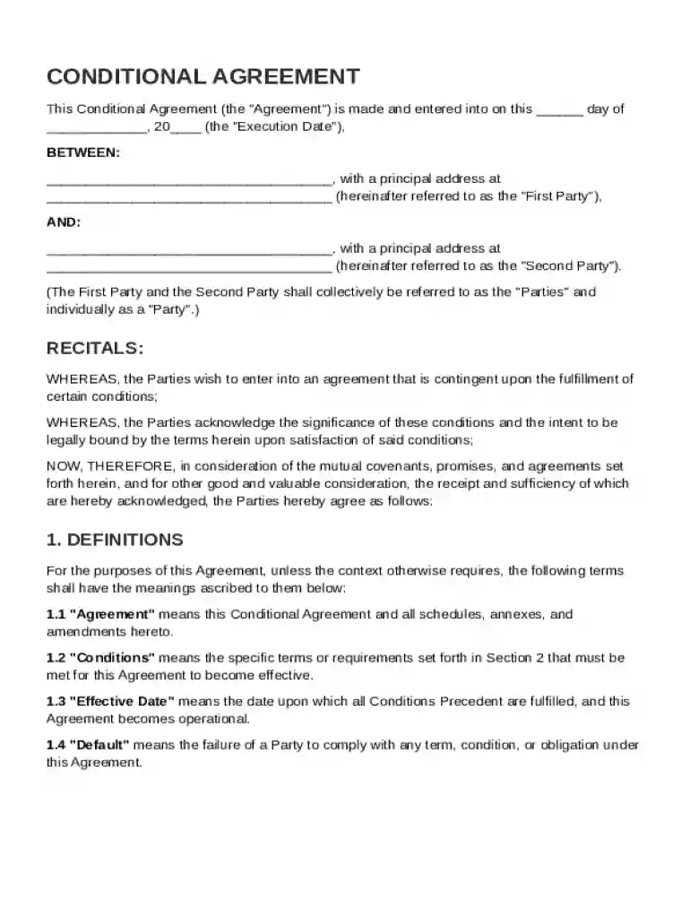 Conditional Agreement Template Preview on Page 1
