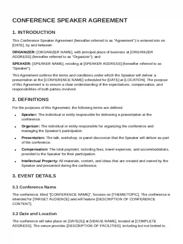 Conference Speaker Agreement Template Preview on Page 1