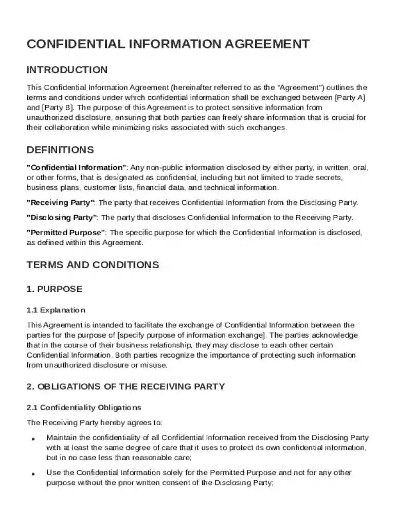 Confidential Ination Agreement Template Preview on Page 1